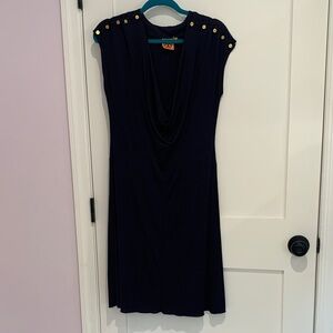 Tory Burch Elegant Blue navy Dress with Gold Accents